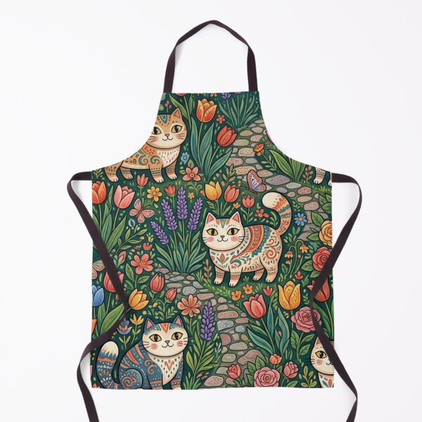 Item preview, Cute Folk Art Cats in Blooming Garden designed and sold by Iampoji.