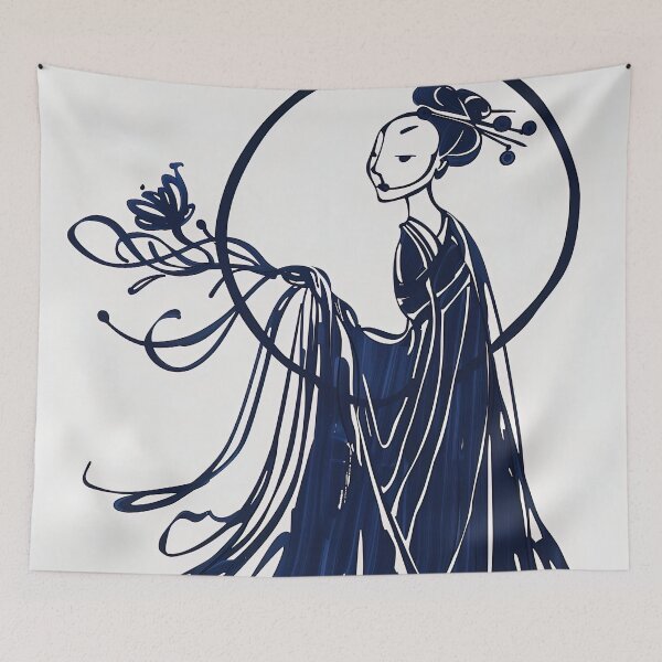 Item preview, Chang e, Chinese deity - Blue Abstract Art designed and sold by shadow-bloom.