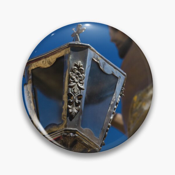 Item preview, Decorative Silver Lantern Closeup With Ornate Floral Relief On Religious Statue In Church Interior designed and sold by Nmallia.