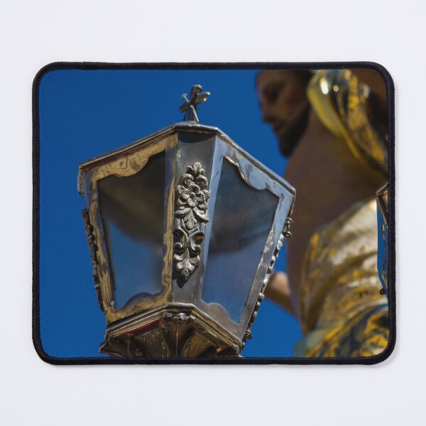 Item preview, Decorative Silver Lantern Closeup With Ornate Floral Relief On Religious Statue In Church Interior designed and sold by Nmallia.