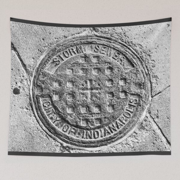 Item preview, Indianapolis Storm Sewer Manhole Cover Dark Urban Iron Art designed and sold by Ghoul Enterprises.