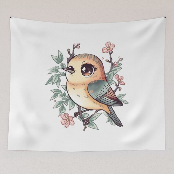 Item preview, Cute Songbird Sticker | Kawaii Bird with Cherry Blossoms Botanical Art designed and sold by dreamz-world.
