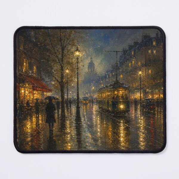 Item preview, Midnight Tram – Rainy European Boulevard at Night designed and sold by Squiglix.