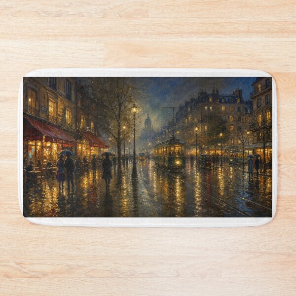 Item preview, Midnight Tram – Rainy European Boulevard at Night designed and sold by Squiglix.