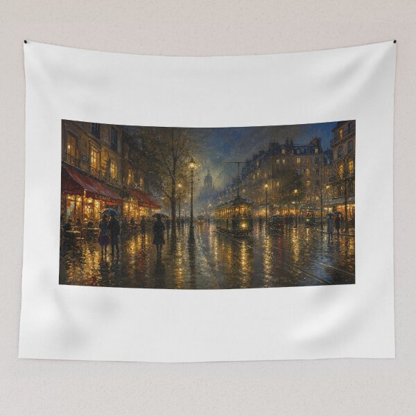 Item preview, Midnight Tram – Rainy European Boulevard at Night designed and sold by Squiglix.