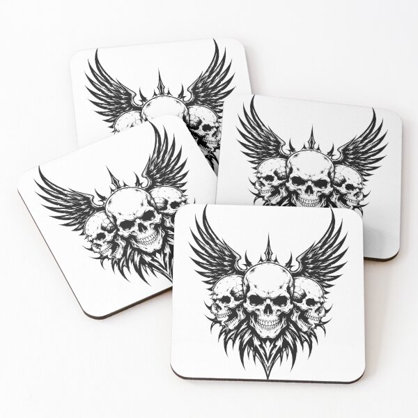 Item preview, Triple Skull With Dark Wings Line Art designed and sold by Munib320.