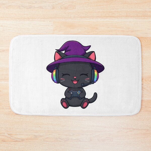 Item preview, Cute Witch Gamer Cat with RGB Headphones Kawaii Halloween Sticker designed and sold by Stylestickers55.