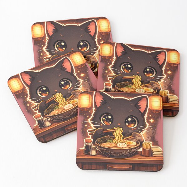 Item preview, Kawaii Black Cat Eating Ramen Anime Night designed and sold by     NovaCraft.