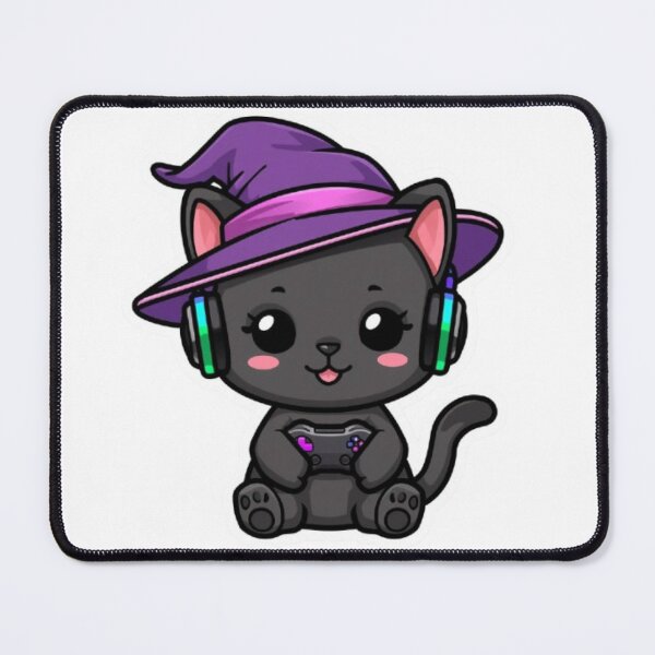 Item preview, Cute Witch Gamer Cat with RGB Headphones Kawaii Halloween Sticker designed and sold by Stylestickers55.