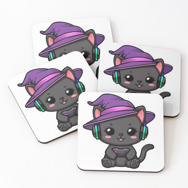 Item preview, Cute Witch Gamer Cat with RGB Headphones Kawaii Halloween Sticker designed and sold by Stylestickers55.