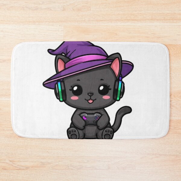 Item preview, Cute Witch Gamer Cat with RGB Headphones Kawaii Halloween Sticker designed and sold by Stylestickers55.