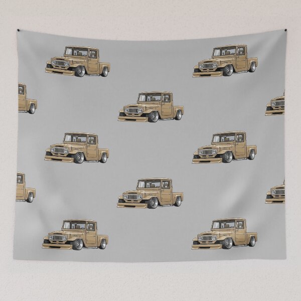 Item preview, Custom 1955 Toyota Land Cruiser FJ25 Lowered Pickup Vintage Illustration designed and sold by Motorline44.