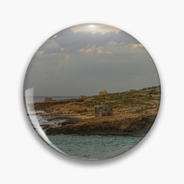 Item preview,  Rocky Coastal Cliffs Overlooking Turquoise Sea Under Moody Cloudy Sky With Old Stone Structures designed and sold by Nmallia.