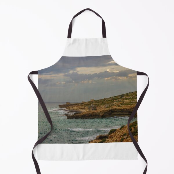 Item preview,  Rocky Coastal Cliffs Overlooking Turquoise Sea Under Moody Cloudy Sky With Old Stone Structures designed and sold by Nmallia.
