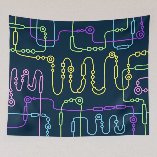 Item preview, Neon Circuit Line Art – Colorful Abstract Pattern on Dark Navy Background designed and sold by BuckaBaby.