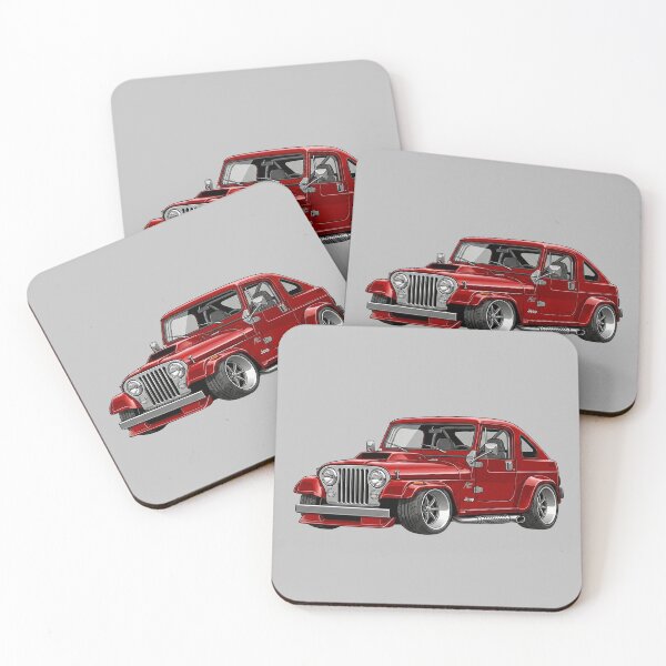 Item preview, Custom 1966 Jeep CJ-5 Lowered Red Vintage Hardtop Illustration designed and sold by Motorline44.