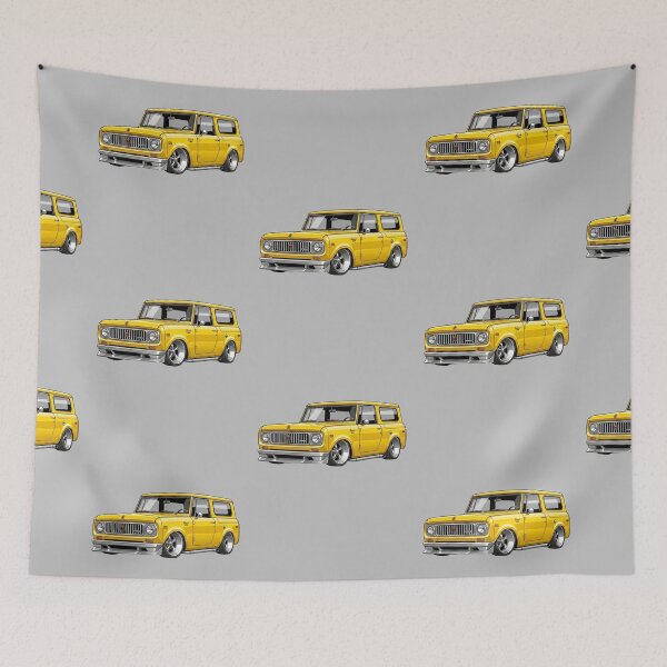 Item preview, Custom 1967 International Harvester Scout 800 Lowered Yellow Vintage Illustration designed and sold by Motorline44.