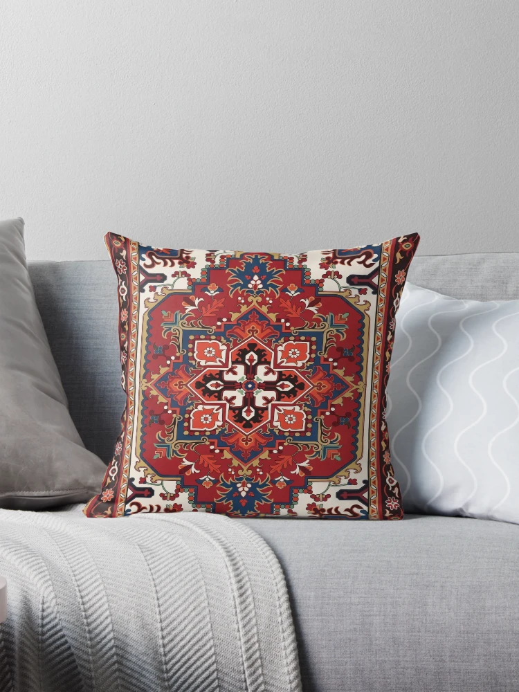 Crimson Navy Vintage Medallion Surface Pattern Throw Pillow