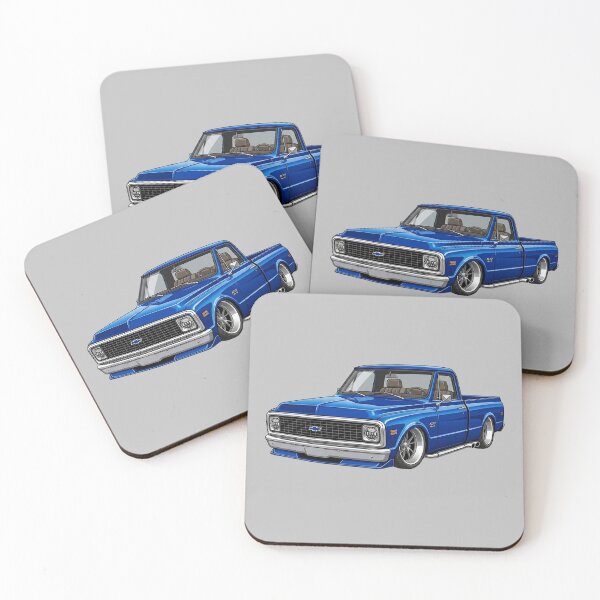 Item preview, Custom 1969 Chevrolet K10 Lowered Blue Vintage Pickup Truck Illustration designed and sold by Motorline44.