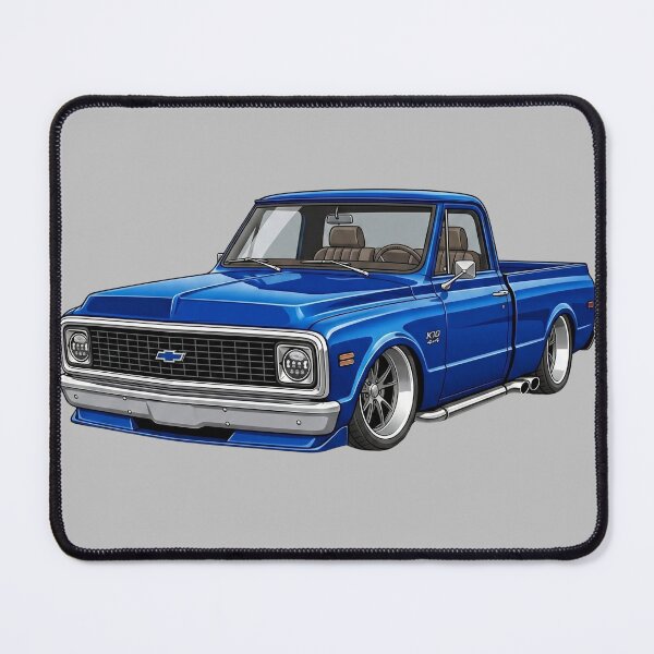 Item preview, Custom 1969 Chevrolet K10 Lowered Blue Vintage Pickup Truck Illustration designed and sold by Motorline44.