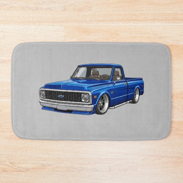 Aperçu de l'œuvre Illustration d'un pick-up vintage Chevrolet K10 bleu abaissé de 1969 personnalisé créée et vendue par Motorline44.