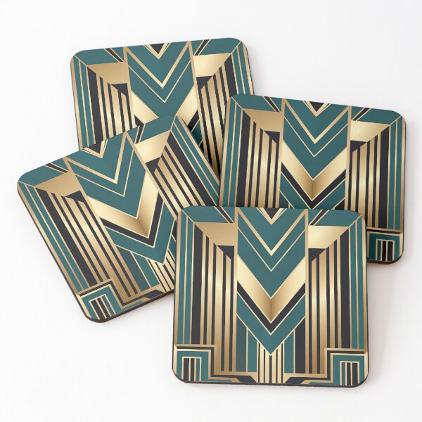 Item preview, Teal Gold Art Deco Geometric Pattern designed and sold by neonvelour.