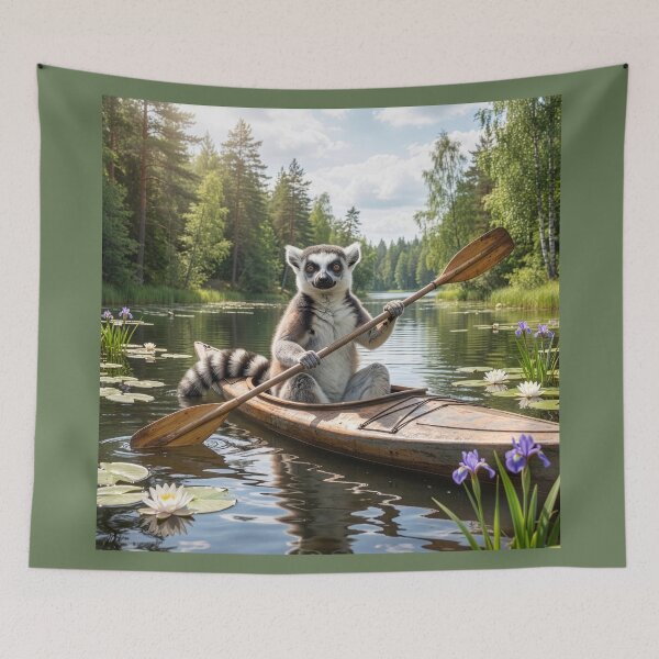 Item preview, Ring-Tailed Lemur Kayaks a North Woods Lake designed and sold by Tridentulus.
