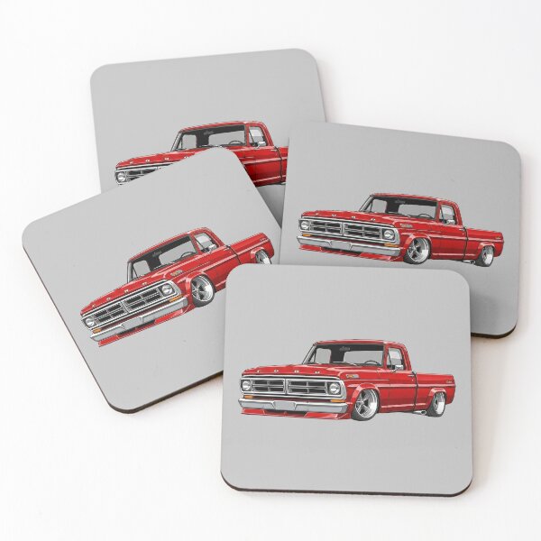 Item preview, Custom 1970 Ford F-250 Lowered Red Vintage Pickup Truck Illustration designed and sold by Motorline44.