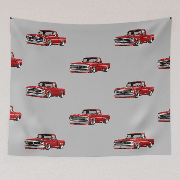 Item preview, Custom 1970 Ford F-250 Lowered Red Vintage Pickup Truck Illustration designed and sold by Motorline44.