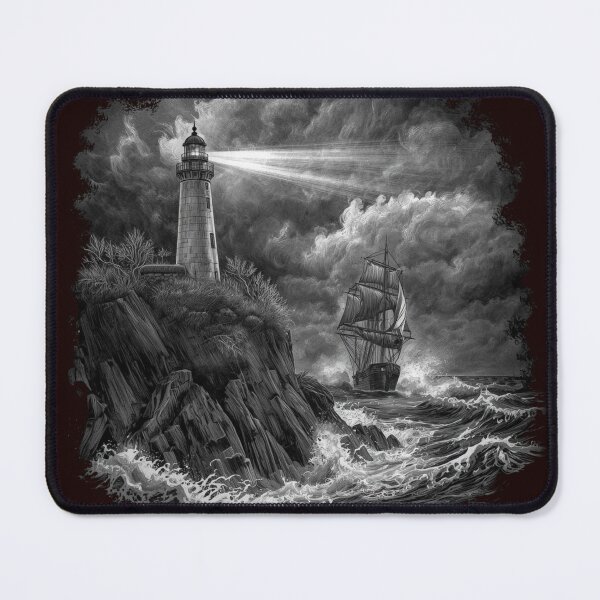 Item preview, Stormy Lighthouse & Sailing Ship T-Shirt | Vintage Nautical Ocean Art | Monochrome Maritime Graphic designed and sold by Vvmd.