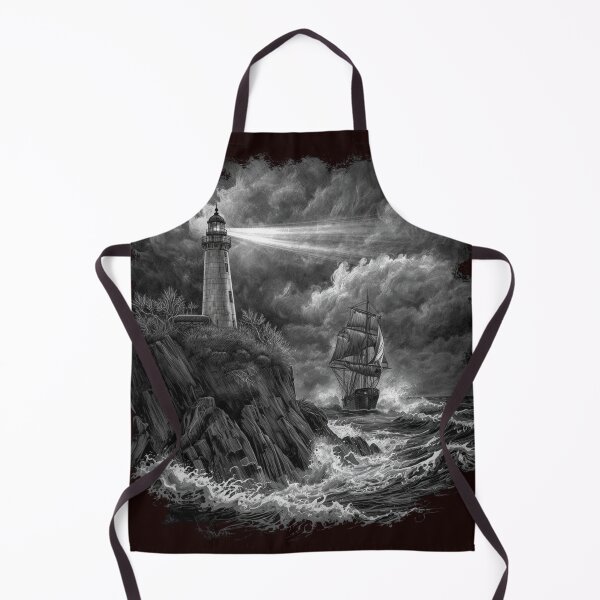 Item preview, Stormy Lighthouse & Sailing Ship T-Shirt | Vintage Nautical Ocean Art | Monochrome Maritime Graphic designed and sold by Vvmd.