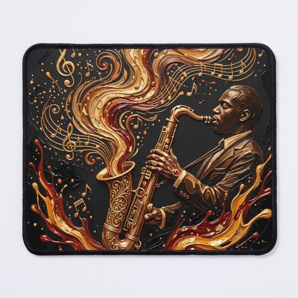 Item preview, Golden Jazz Saxophone - Soulful Musician & Luxury Palette Knife Oil Painting designed and sold by SupernovaNote.