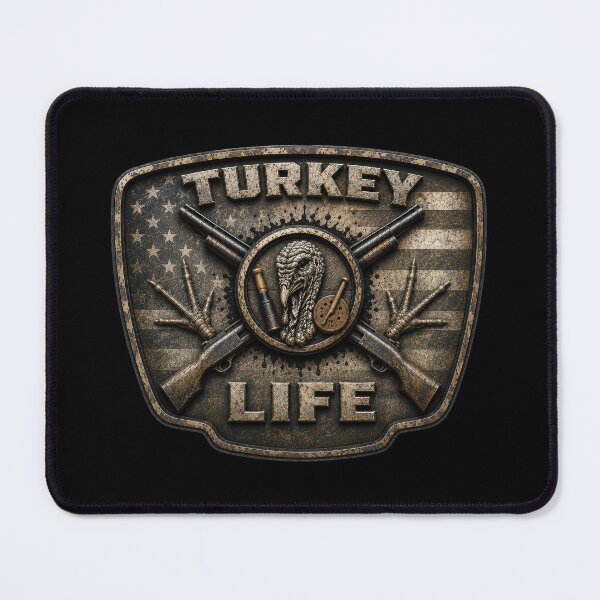 Item preview, Turkey Life American Flag Wild Turkey Hunting Shotgun Badge Wall Art for Turkey Hunters designed and sold by artistwill.