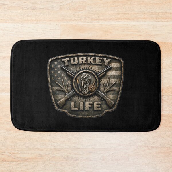 Item preview, Turkey Life American Flag Wild Turkey Hunting Shotgun Badge Wall Art for Turkey Hunters designed and sold by artistwill.