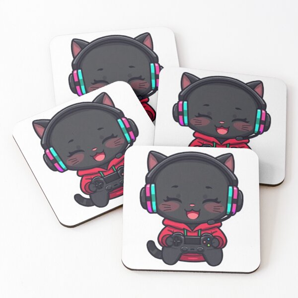 Item preview, Cute Black Gamer Cat in Strawberry Hoodie Kawaii Gaming Sticker designed and sold by Stylestickers55.