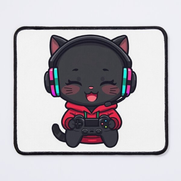 Item preview, Cute Black Gamer Cat in Strawberry Hoodie Kawaii Gaming Sticker designed and sold by Stylestickers55.