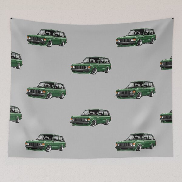 Item preview, Custom 1973 Range Rover Classic Lowered Green Vintage SUV Illustration designed and sold by Motorline44.