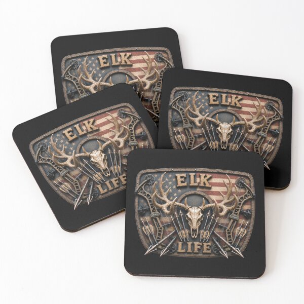 Item preview, Elk Life American Flag Trophy Bull Elk Bow Hunting Badge Wall Art for Archery Hunters designed and sold by artistwill.