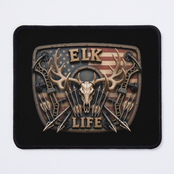 Item preview, Elk Life American Flag Trophy Bull Elk Bow Hunting Badge Wall Art for Archery Hunters designed and sold by artistwill.