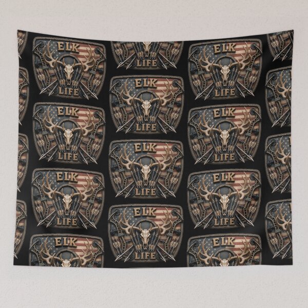 Item preview, Elk Life American Flag Trophy Bull Elk Bow Hunting Badge Wall Art for Archery Hunters designed and sold by artistwill.