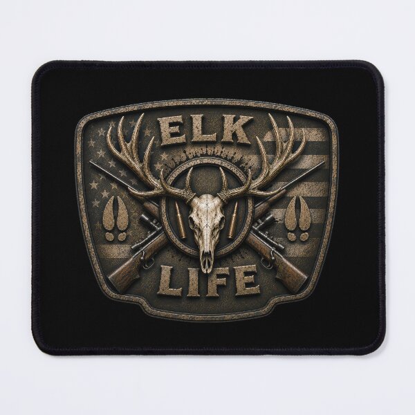 Item preview, Elk Life American Flag Trophy Bull Elk Rifle Hunting Badge Wall Art for Big Game Hunters designed and sold by artistwill.
