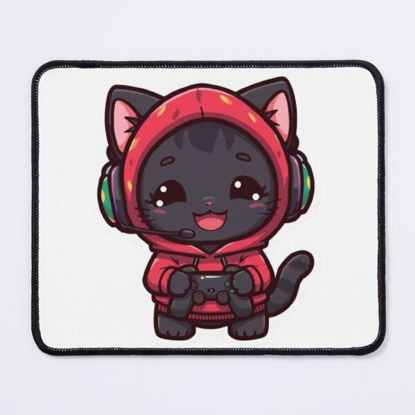 Item preview, Cute Black Gamer Cat in Strawberry Hoodie Kawaii Gaming Sticker designed and sold by Stylestickers55.