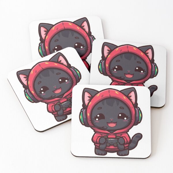 Item preview, Cute Black Gamer Cat in Strawberry Hoodie Kawaii Gaming Sticker designed and sold by Stylestickers55.