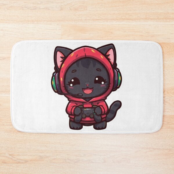 Item preview, Cute Black Gamer Cat in Strawberry Hoodie Kawaii Gaming Sticker designed and sold by Stylestickers55.