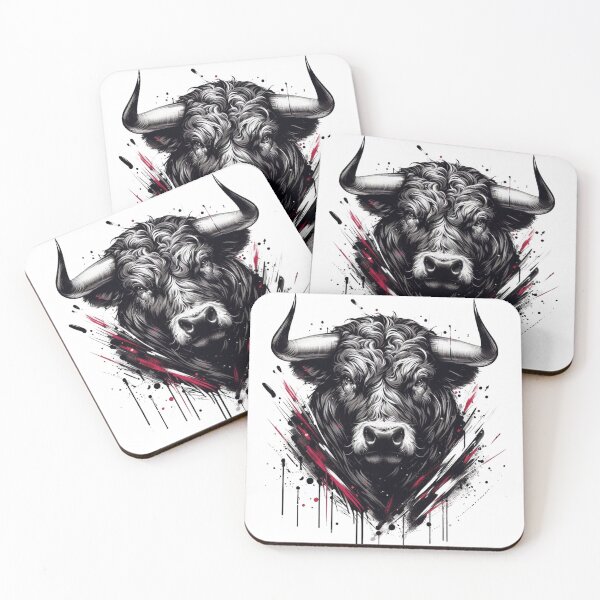 Item preview, Majestic Bull Portrait Art, Powerful Highland Bull Illustration, Black and White Bull Wall Art, Rustic Animal Design designed and sold by gkhanco.