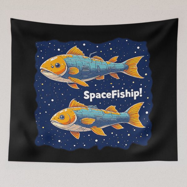 Item preview, Two funny sci-fi fish-shaped spaceships in the space "SpaceFiship!" designed and sold by Giulivo Store Graphic.