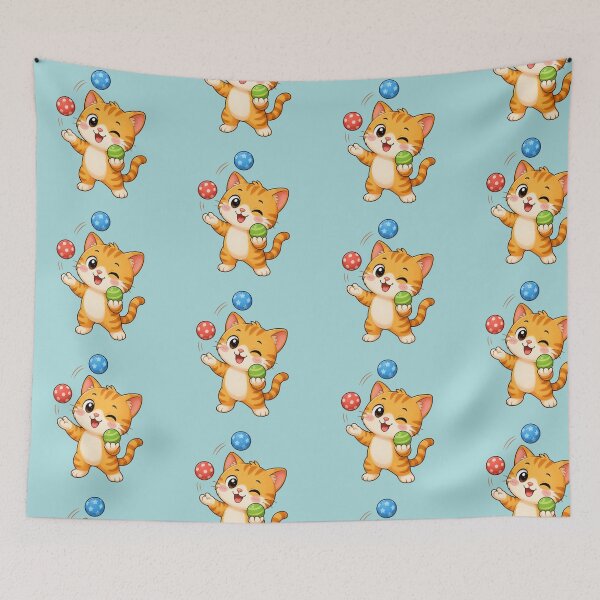 Item preview, Cute Juggling Cat Cartoon Juggling Colorful Balls designed and sold by Seculinator.