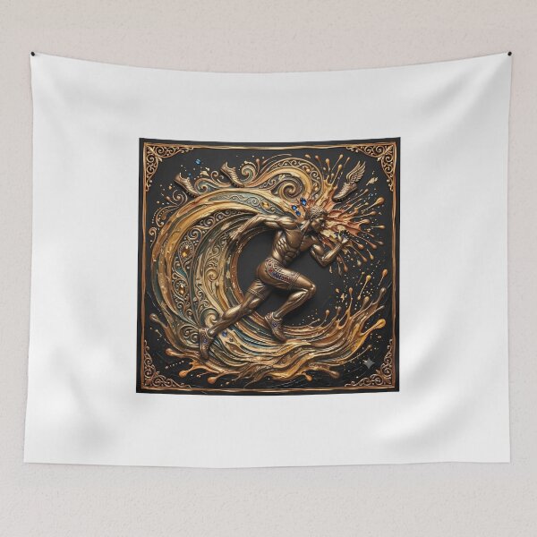 Item preview, Golden Sprinter - Mythical Runner & Luxury Palette Knife Sports Art designed and sold by SupernovaNote.