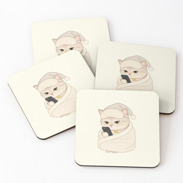 Item preview, Sleepy Cat with Phone Sticker – Funny Cozy Grumpy Cat designed and sold by Art Fly.