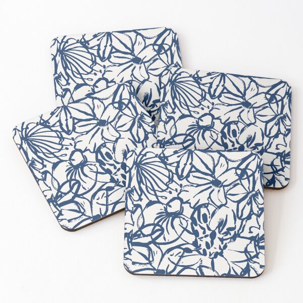 Item preview, Indigo Blue Abstract Ink Floral Brushstrokes designed and sold by SarvynStudio.